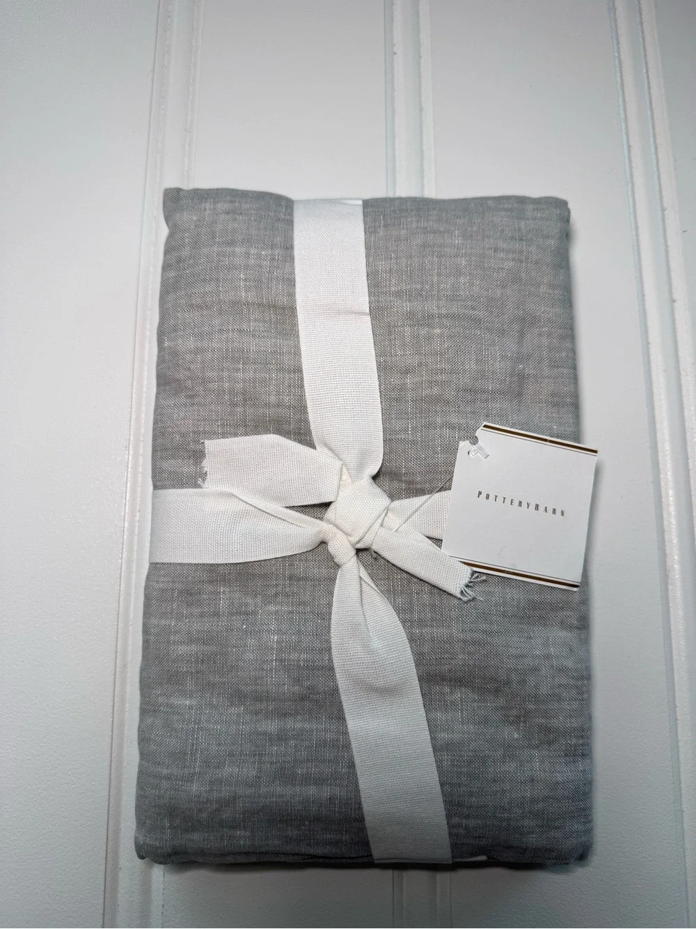 Pottery Barn Belgian Flax Linen Contrast Flange Euro Sham Gray White NEW